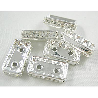 Clear Middle East Rhinestone Beads, Silver Plated, Rectangle