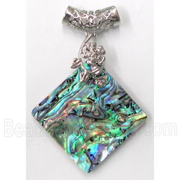 Paua Abalone shell pendant, square, mxied