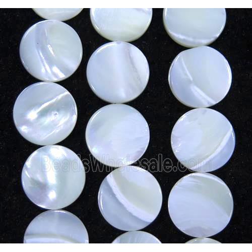 white mother of pearl bead, flat round