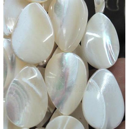 white mother of pearl bead, flat teardrop