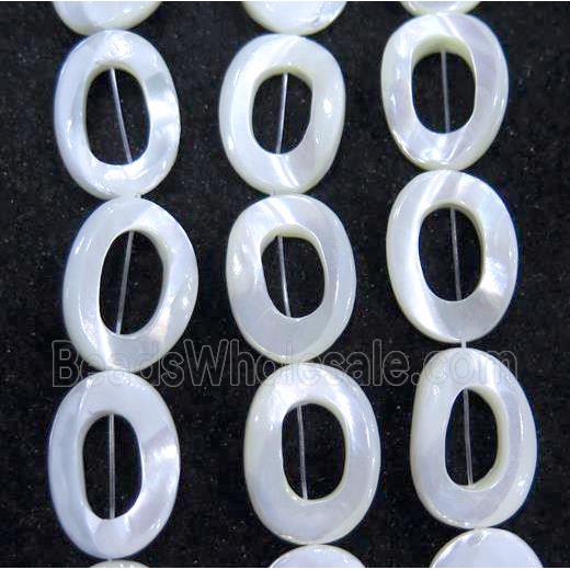 mother of pearl bead, oval ring, white