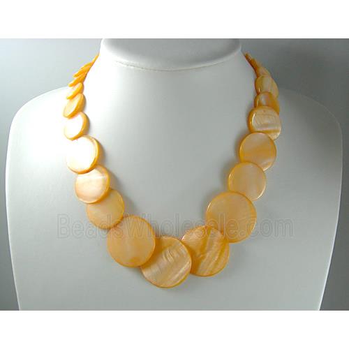 17 inches of freshwater shell necklace, orange