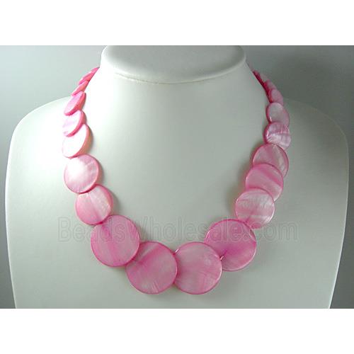 17 inches of freshwater shell necklace, hot-pink