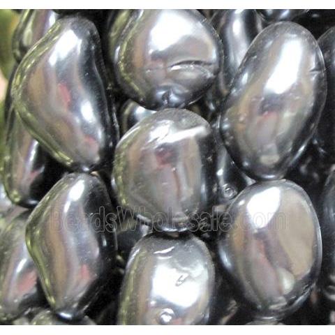 Pearlized Shell Beads, freeform, silver-grey