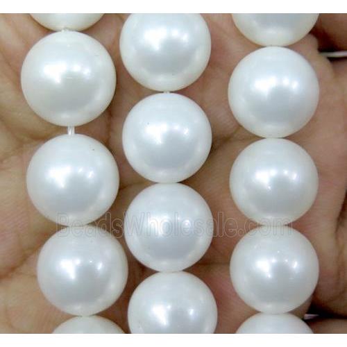 White Pearlized Shell Beads Smooth Round