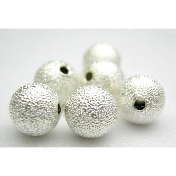 round stardust copper beads, corrugated, silver plated