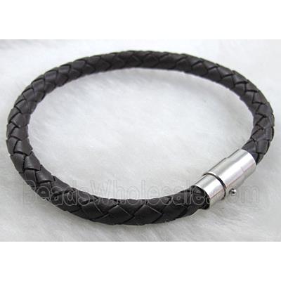 deep coffee Leather Cord Bracelets with Magnetic Clasp