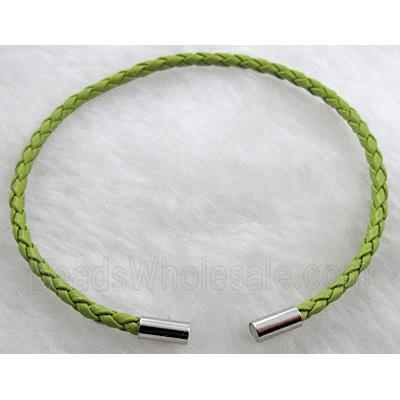 PU Leather Cord Bracelets, magnetic clasp, olive
