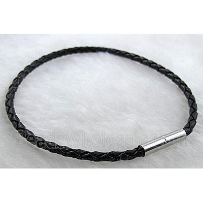 PU Leather Rope Bracelets, magnetic clasp, black