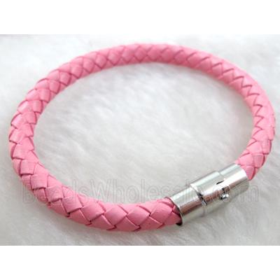 Pink Leather Bracelet, magnetic clasp