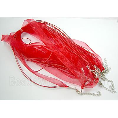 Waxed Necklace Cord, Ribbon, lobster clasp, Red