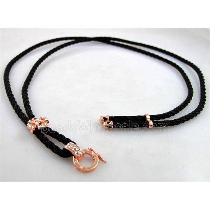 Sennit Necklace Cord, Rattail Nylon, alloy clasp with rhinestone