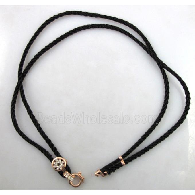 Sennit Necklace Cord, Rattail Nylon, alloy clasp with rhinestone