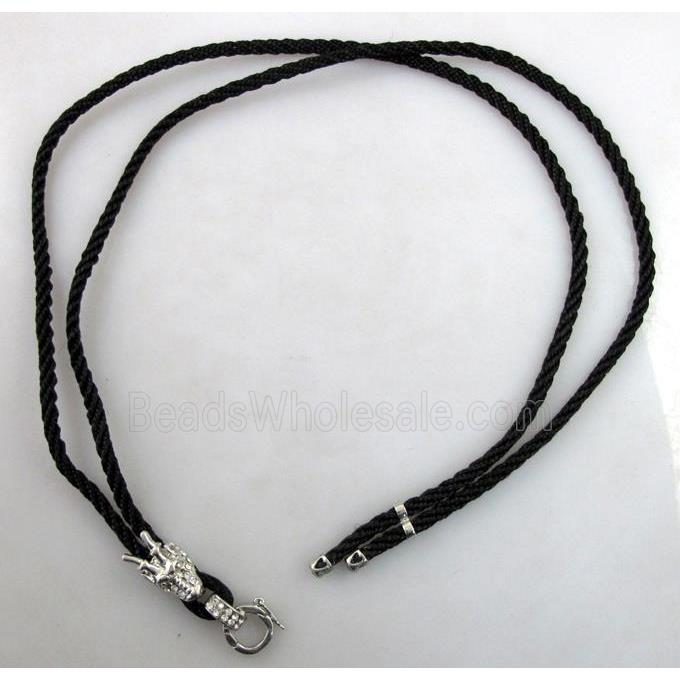 Sennit Necklace Cord, Rattail Nylon, alloy clasp with rhinestone