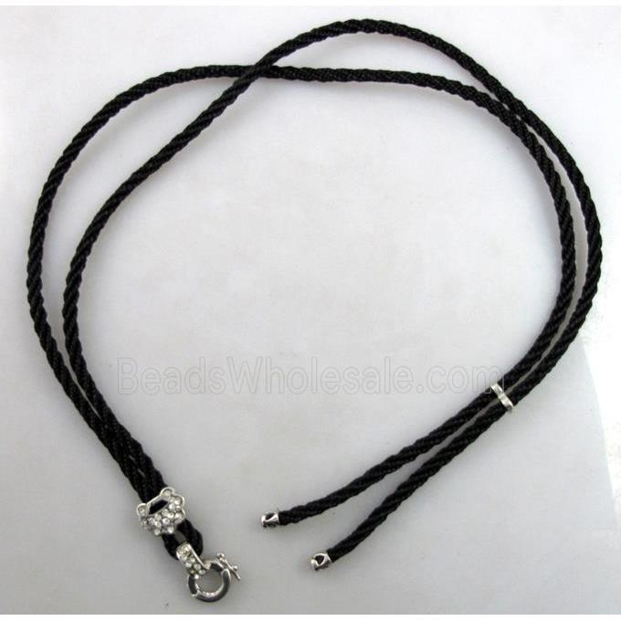 Sennit Necklace Cord, Rattail Nylon, alloy clasp with rhinestone