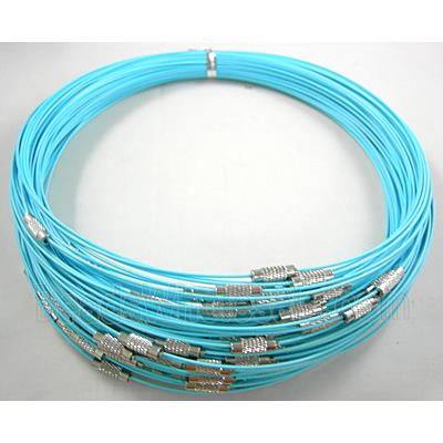Tiger Tail Necklace with a Screwed Copper Clasp, blue