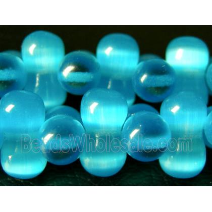 Cat eye beads, peanut, aqua