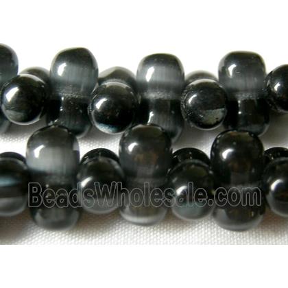 Cats eye beads, peanut, metallic grey