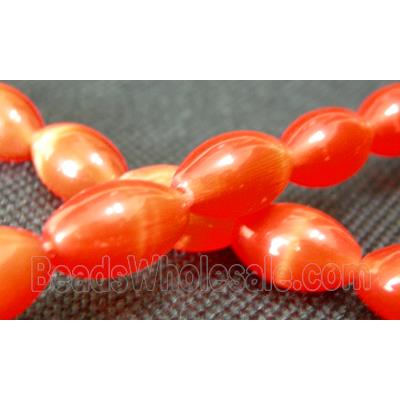 Cats eye beads, rice, Ruby red