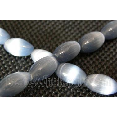 Cats eye beads, rice, metallic grey
