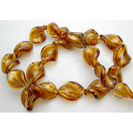 deep Golden Handmade Twist Silver Foil Glass Bead
