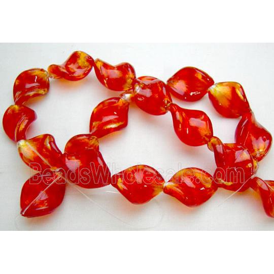 Red Handmade Twist Silver Foil Glass Bead