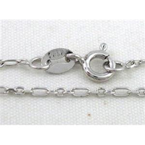 Sterling Silver Necklace Chain, platinum plated, approx 1.6x3.2mm, 1.6x2mm, 16 inch length [925TH04]