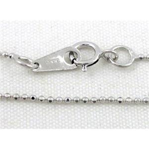 Sterling Silver necklace, faceted round chain, platinum plated, 1mm thickness, approx 16 inch(40cm)length [925TH05]
