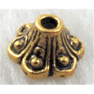 Tibetan Silver Bead Caps, Antique Golden Plated, 9mm dia, 5mm high, hole:1.8mm [ABCL0570AGP]