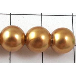 pearlized plastic beads, round, golden, 8mm dia, approx 1900pcs [ABS019-8MM]