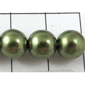 pearlized plastic beads, round, green, 8mm dia, approx 1900pcs [ABS030-8MM]
