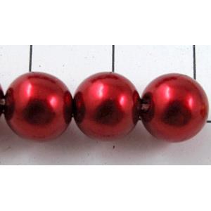 pearlized plastic beads, round, deep-red, 8mm dia, approx 1900pcs [ABS041-8MM]