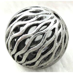 Hollow Tibetan Silver ball beads, lead free and nickel free, approx 25mm dia [AD13894FF]