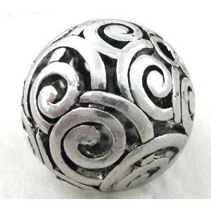 Hollow Tibetan Silver beads ball, lead free and nickel free, approx 25mm dia [AD18381FF]