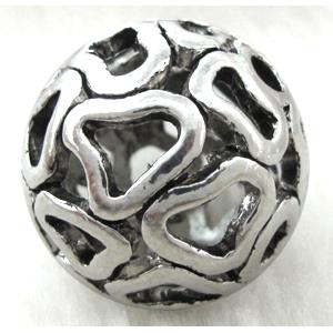 Hollow Tibetan Silver beads ball, lead free and nickel free, approx 25mm dia [AD18450FF]