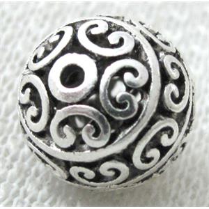 Tibetan Silver charm bead, hollow, lead free and nickel free, 11x13mm [AD22265FF]