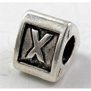alphabet, X-letter, Tibetan Silver Spacer Non-Nickel, 10x10x10mm, hole:4mm [AD22623]