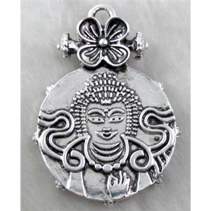 Tibetan Silver buddha pendant, lead free and nickel free, 30mm dia, 30x45mm [AD37581FF]