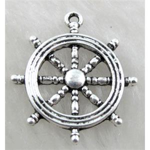 Tibetan Silver helm pendant, lead free and nickel free, 26mm dia [AD40066FF]