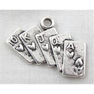 Playing Card Charms Tibetan Silver Zinc Pendant Antique Silver, 21mm wide [AD40073]