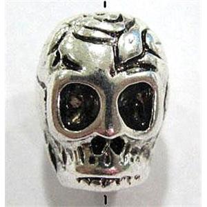 skull charm, tibetan silver beads, non-nickel, 10x12mm, 4.5mm hole [AD40170]