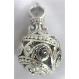 Tibetan Silver Hollow Pendants, Non-Nickel, 31x17mm [AD45077]