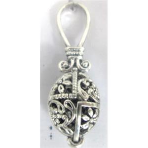 Hollow Tibetan Silver pendant, lead free and nickel free, 40x13mm [AD45085FF]
