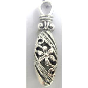 Hollow Tibetan Silver pendant, lead free and nickel free, 38x10mm [AD45094FF]