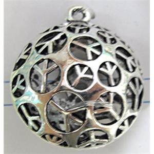 Hollow Tibetan Silver pendant, lead free and nickel free, 25mm dia [AD45184-2FF]