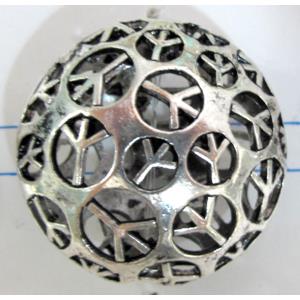 Hollow Tibetan Silver bead, lead free and nickel free, 25mm dia [AD45184FF]