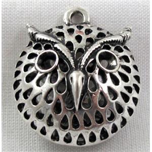 Hollow Tibetan Silver owl pendant, lead free and nickel free, 28x25mm [AD45187FF]