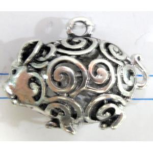 Hollow Tibetan Silver pig pendant, lead free and nickel free, 28x22mm [AD45200FF]