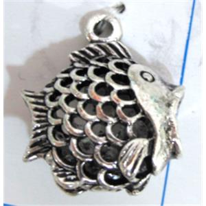Hollow Tibetan Silver zinc fish pendant, lead free and nickel free, 17x15mm [AD45212-2FF]