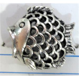 Hollow Tibetan Silver zinc fish bead, lead free and nickel free, 17x15mm [AD45212FF]